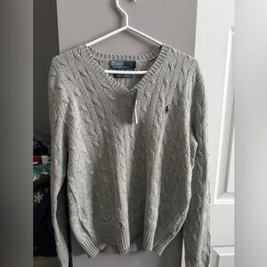Ralph Lauren V-Neck Gray Cable Knit Sweater